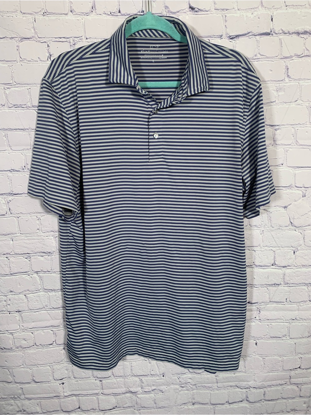 Vineyard Vines Performance Mens Striped Stretch Short Sleeve Polo Blue Size L